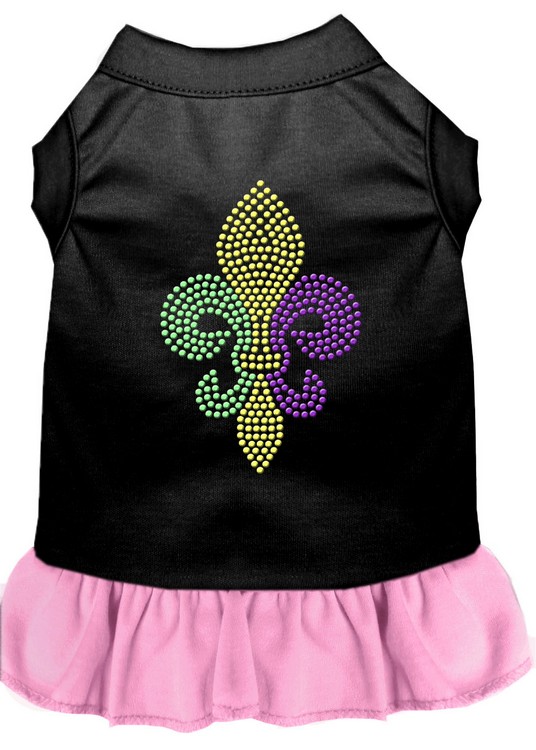 Mardi Gras Fleur De Lis Rhinestone Dress Black with Light Pink XS